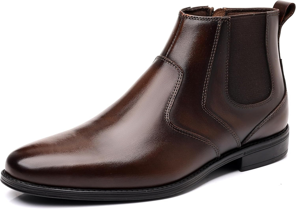 Men's Real Leather Chelsea Boots, Side Zip Slip-On Oxford Dress Boots