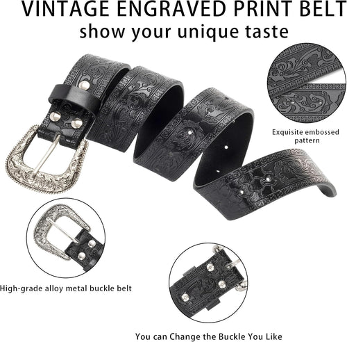 Floral Engraved Western Cowboy Belt with Buckle