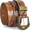 Vintage Western Belt for Women with Floral Carved Design