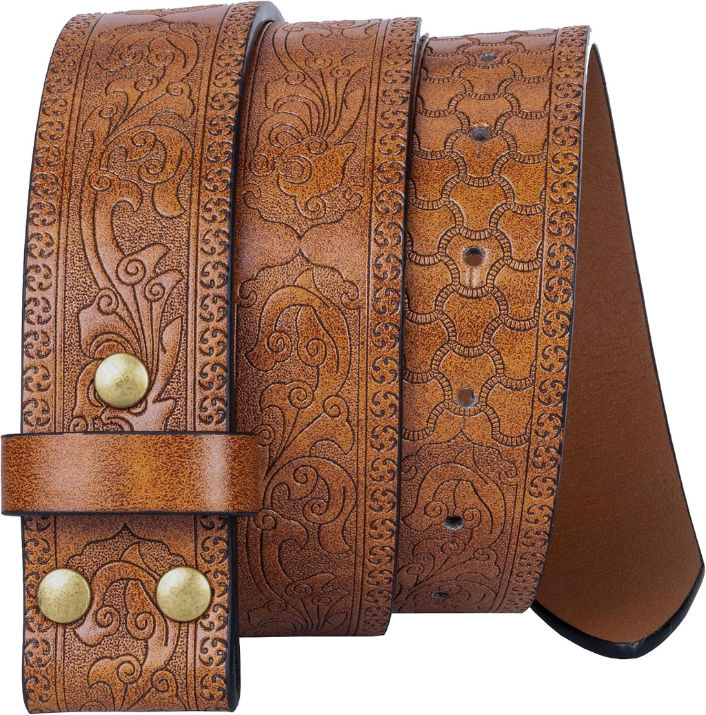 Retro Belt Strap without Buckle, 1.5 Inch Wide Western Embossed PU Leather