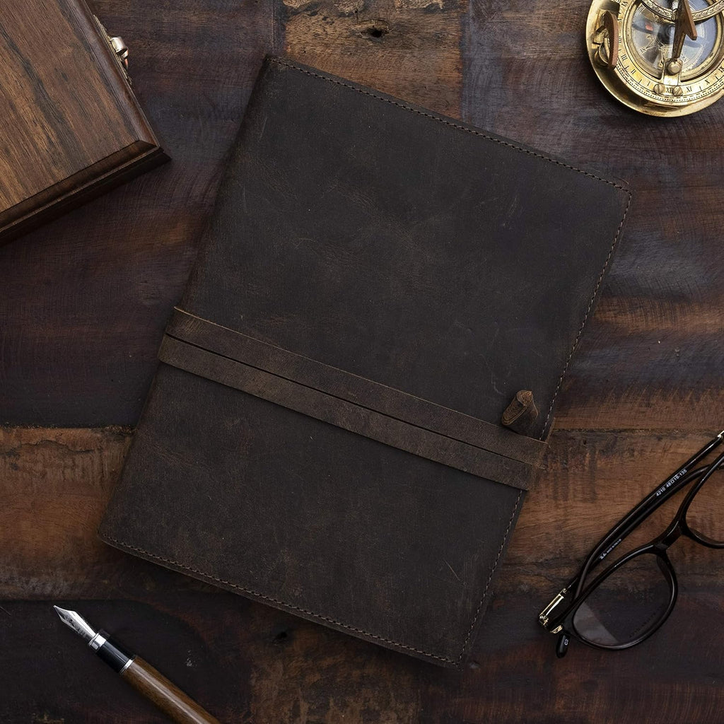 Refillable Vintage Leather Journal, Book of Shadows, Handmade Deckle Edge Paper, A5 8.3x5.8 Inch, Vintage Brown