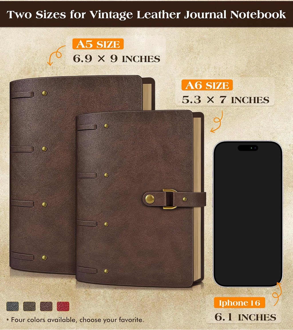 Leather Journal Notebook A6, 5.3x7 Inch, 260 Lined Pages, Brown