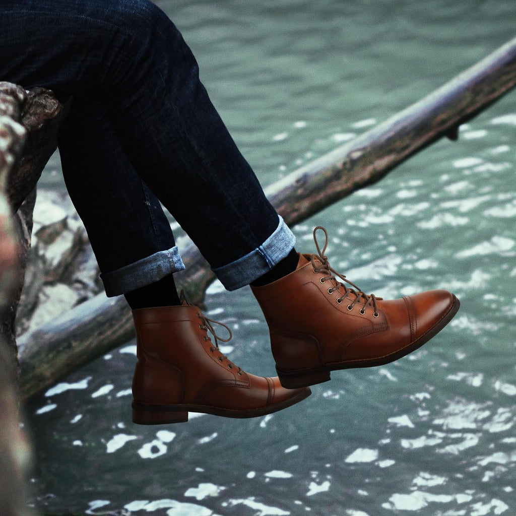 Men's Classic Leather Side Zip Ankle Boots, Business Casual Dress